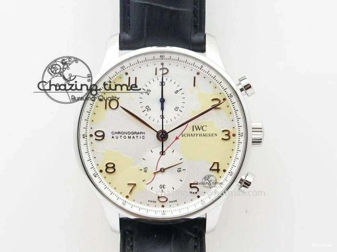 MIROTIME 1219 ModernLook Portuguese IW371445 ZF 1:1 Best Edition SS White Dial Gold Markers On Brown Leather Strap A79350 V 7269